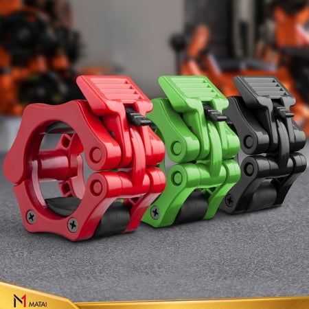 Mata1-USA Barbell Clips Set of 2 Green, Non Slip, Quick Release Clamps