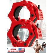 Mata1-USA Barbell Clips Set of 2 Red, Non Slip, Quick Release Clamps