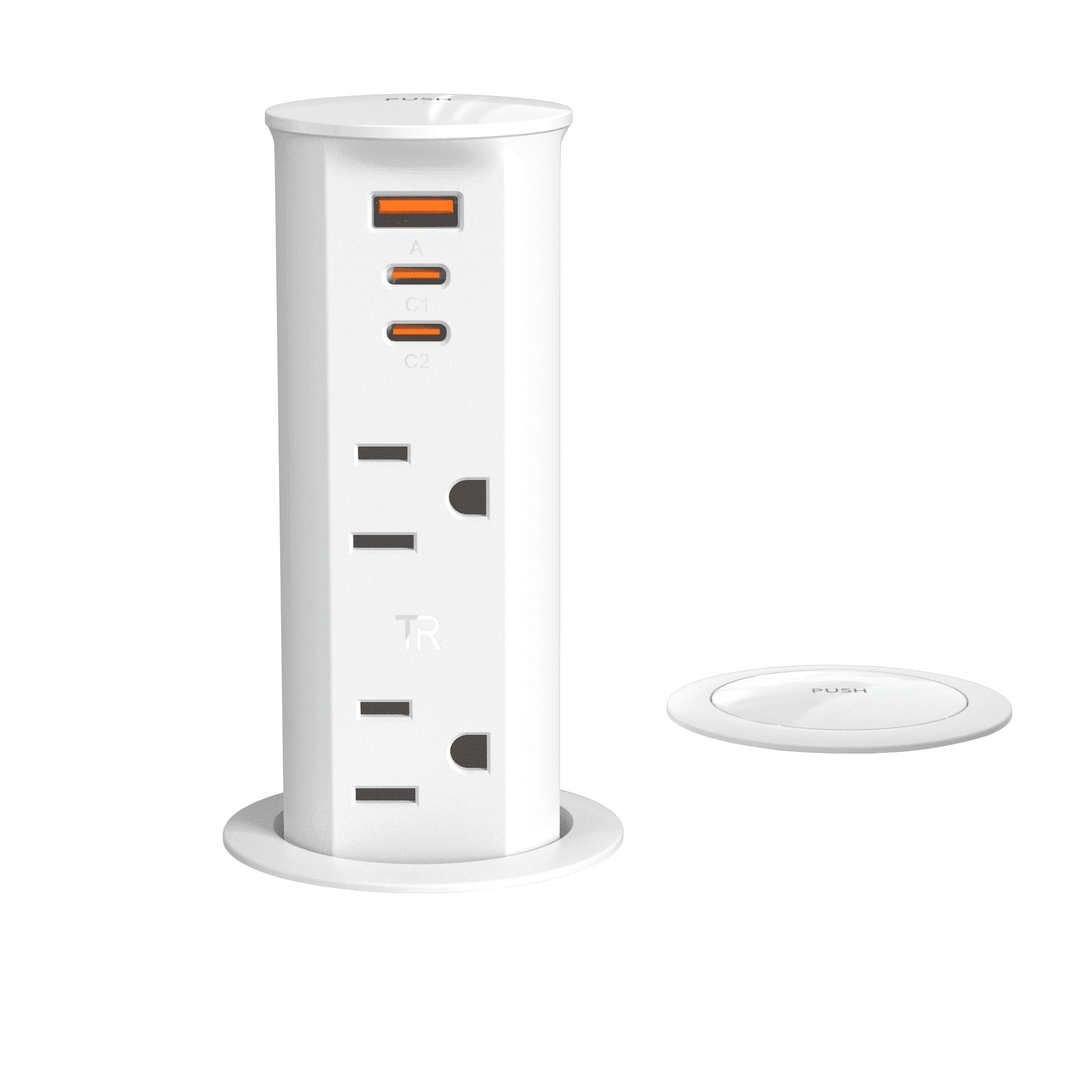 VILONG Pop up Outlet for Countertop with 20W USB-C Fast Charging Station, Recessed Power Strip– for Kitchen Island,Office Desk, ETL Listed (White)