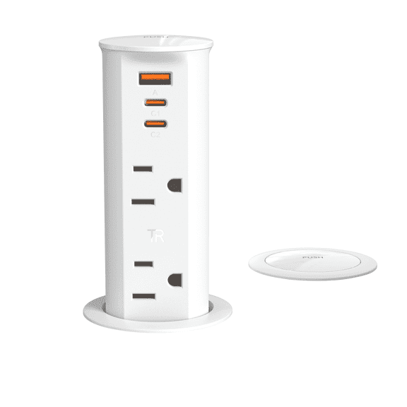 VILONG Desk Pop up Outlet Box Power Strip with 20W USB-C Fast Charging, Recessed Retractable Design for Kitchen Island, Countertop, ETL Listed, White
