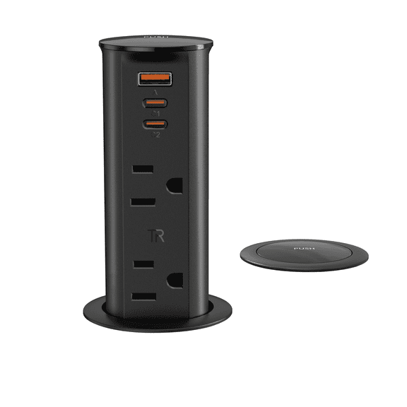 VILONG Desk Pop up Outlet Box Power Strip with 20W USB-C Fast Charging, Recessed Retractable Design for Kitchen Island, Countertop,  ETL Listed, Black