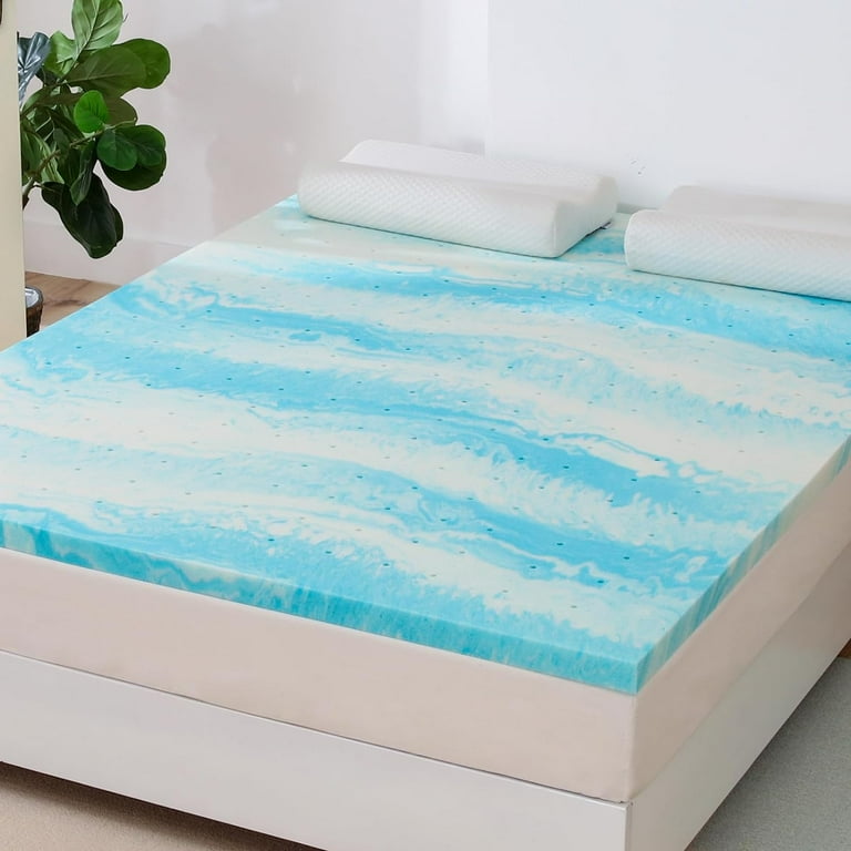 2 inch Queen Cooling Gel Infused Mattress Topper Memory Foam Mattress Pad Soft Blue