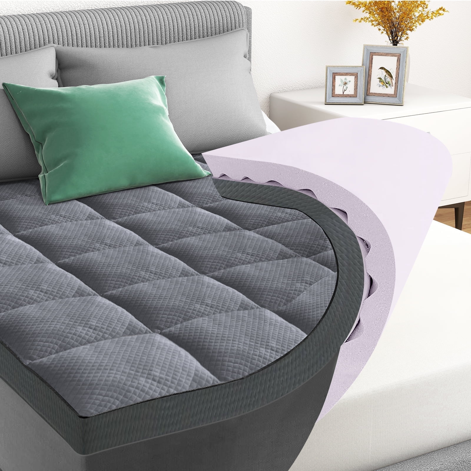 4 inch Queen Gel-infused Dual Layer Mattress Topper, 7-Zone Egg Crate ...