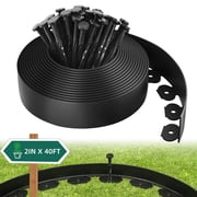 Landscape Edging Kit, 2 inch Tall 40 ft Garden Edging Border, Lawn Edging with 36 Spikes, Mini Plastic Fence for Landscaping Yard Flowerbeds,Black