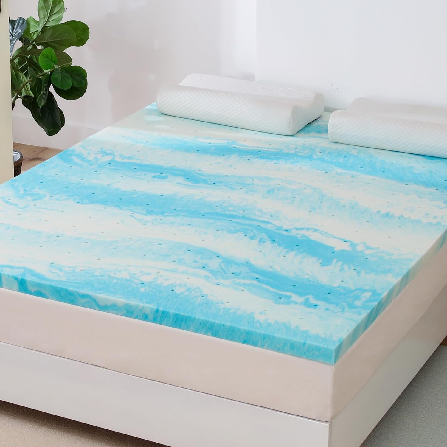 2 inch Twin Gel Infused Mattress Topper Memory Foam Mattress Bed Pad Soft Blue