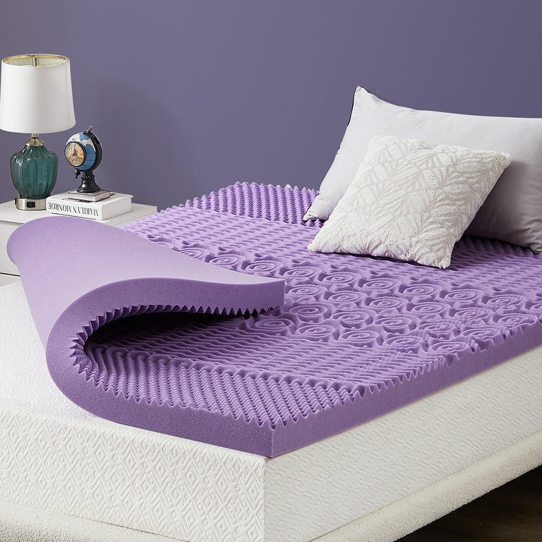 LUCID 4 Inch Ventilated Infused Memory Foam Mattress Topper, Twin, Lavender