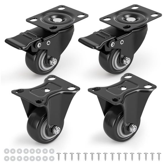 2-inch heavy-duty caster set of 4, mixed locking and fixed plate casters with brake, durable wheels include screws, suitable for workshops, tool carts, tool storage, and garages
