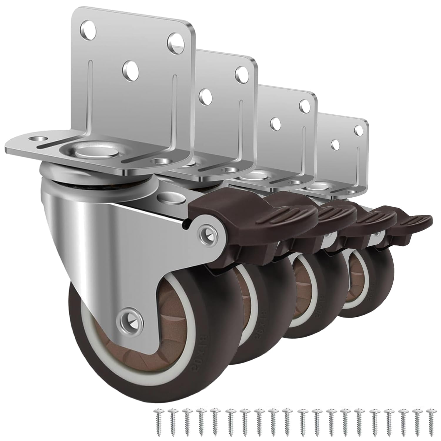 2-inch side-mounted caster set, 4 rubber small casters, furniture casters, baby crib with wheels, table wheels, cabinet, office chair caster replacement, total load capacity of 300 pounds.