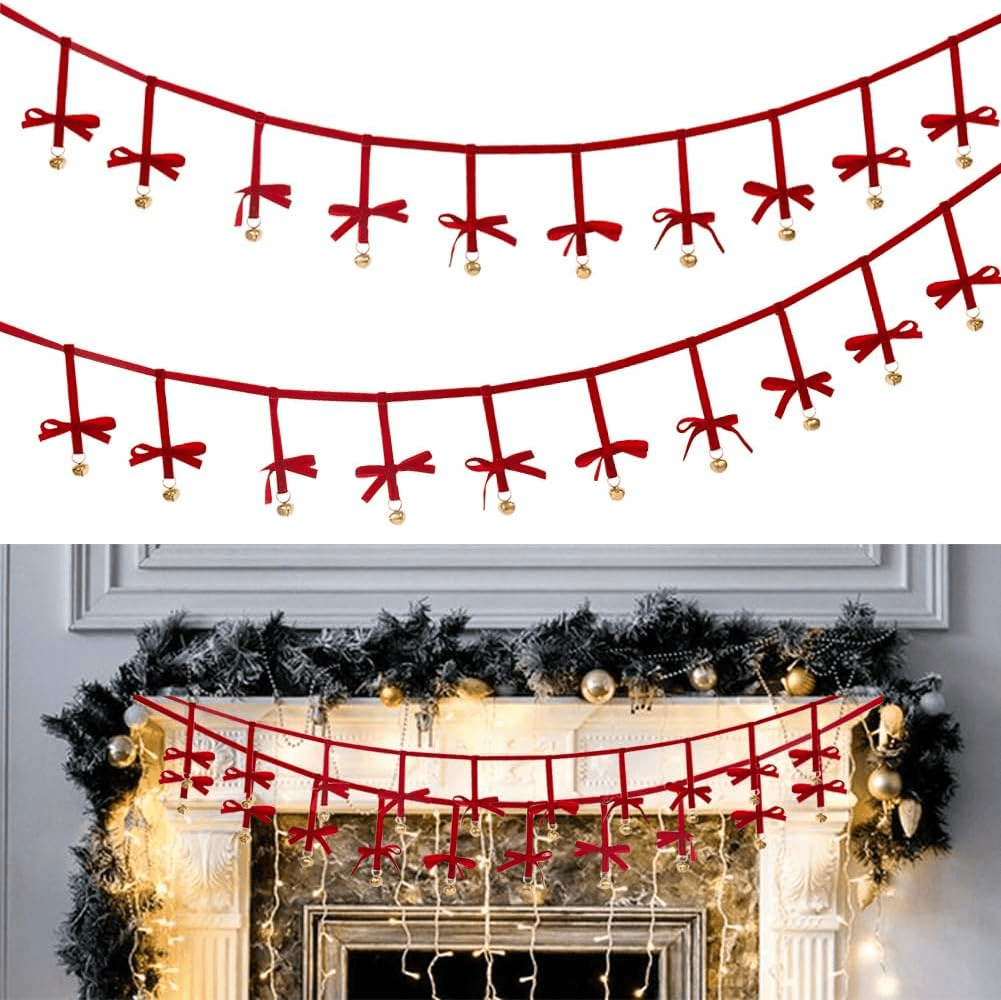 BTIZTLLA Christmas Velvet Bow Banner with Bell 9.8 FT 2 Pack - Walmart.com