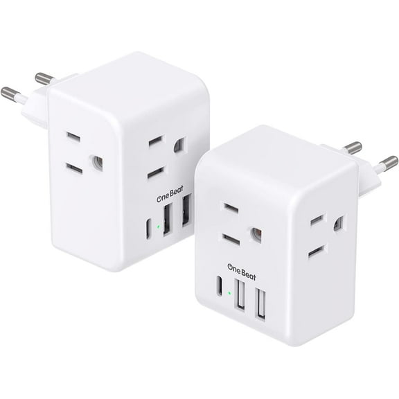 2 k European Travel Plug Adapter, International Power Plug Adapter with 3 Outlets 3 USB Charging Ports(1 USB C), Type C Plug Adapter Travel Essentials to Most Europe EU Spain Italy Frae Germany