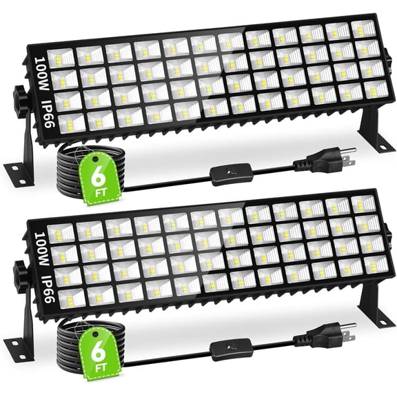 2 k LED Shop Lights, 100W 14000LM 6000K Plug in Garage Light with 6FT Power Cord, IP66 Waterproof Work Bench Shop Lights for Garage, Workshop, Warehouse, Outdoor, Yard, Garden