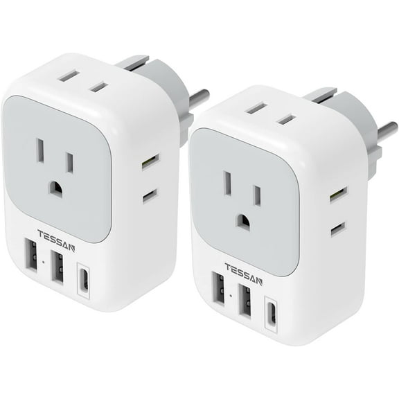 2 k Type E F Plug Adapter USB C, rmany Frae Power Adaptor with 3 USB Charr Ports, 4 AC Outlets Travel Plug for US to Europe EU Spain Iceland Korea Greece Russia rman Freh