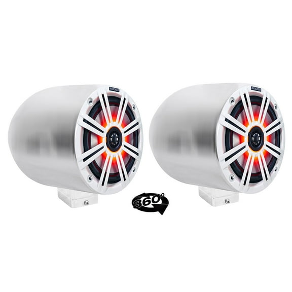 (2) kicker KM65 6.5" LED 360 Degree Swivel Chrome Surface Mount Boat Speakers