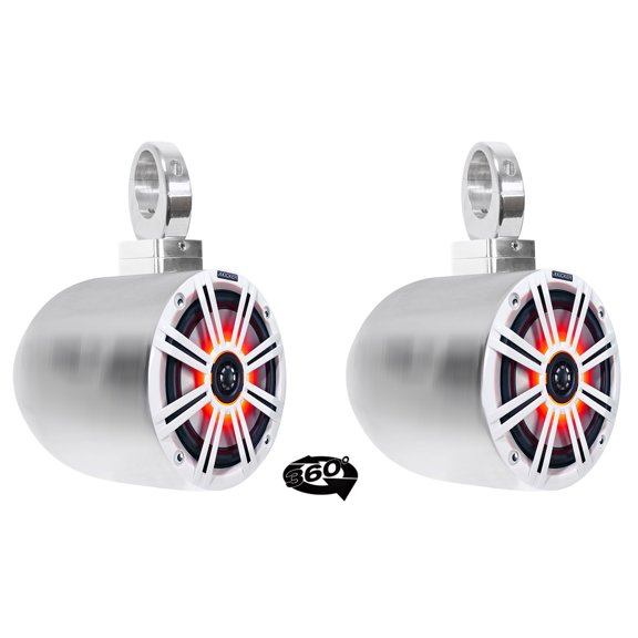 (2) kicker KM65 6.5" LED 360 Degree Swivel Chrome Wakeboard Tower Speakers