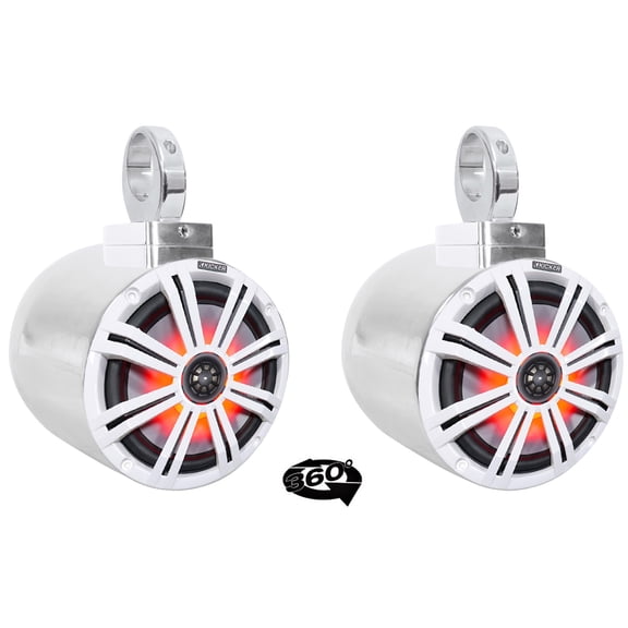 (2) kicker KM8 8" LED 360 Degree Swivel Chrome Wakeboard Tower Speakers