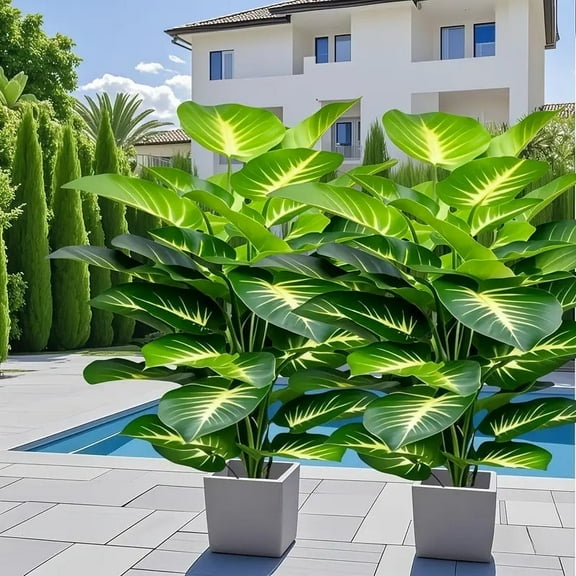 2 large faux palm trees - Indoor/outdoor use, home, office, wedding, festive - maintenance free, event green plants, easy to care for leaves decorative fruit decor natural Nature Ornaments