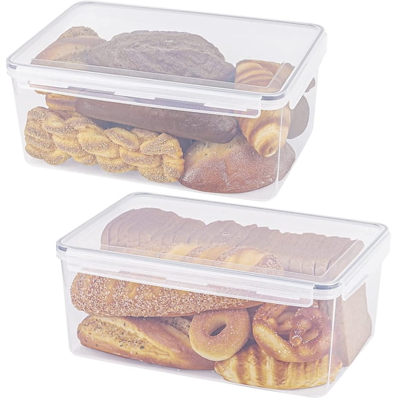 2 large kitchen countertop bread box sealed bread storage container suitable for homemade bread and baking long loaf bread plastic bread preservation box each capacity 11.6 quarts/11 liters
