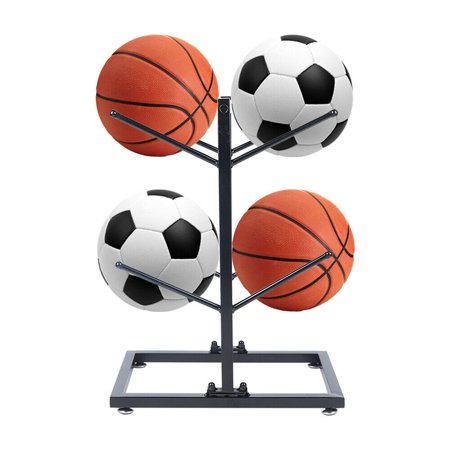 2-layer Basketball Stand Football Volleyball Sports Goods Storage Rack Black