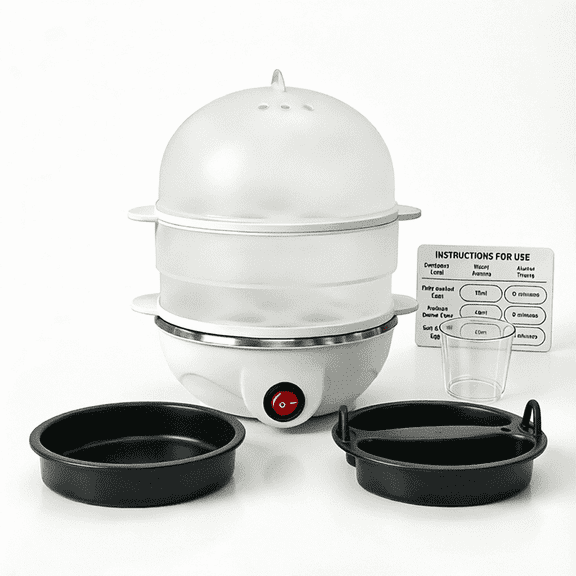 Egg Cooker withDouble Layers for Preparing Boiled, Scrambled, And Omelette Eggs, As Well As Steamed Vegetables And Dumplings, Fast Cooking Options for Hard, Soft, And Medium Eggs