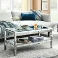 thumbnail image 1 of 2-layer Mirror Faced Coffee Table. Enhances Room Ambiance. Legs. 39.5"x19.5"x19.5" For Office, Shop, Living Room, Bedroom + Glass Table With Surface - Decor Practical Choice, 1 of 4