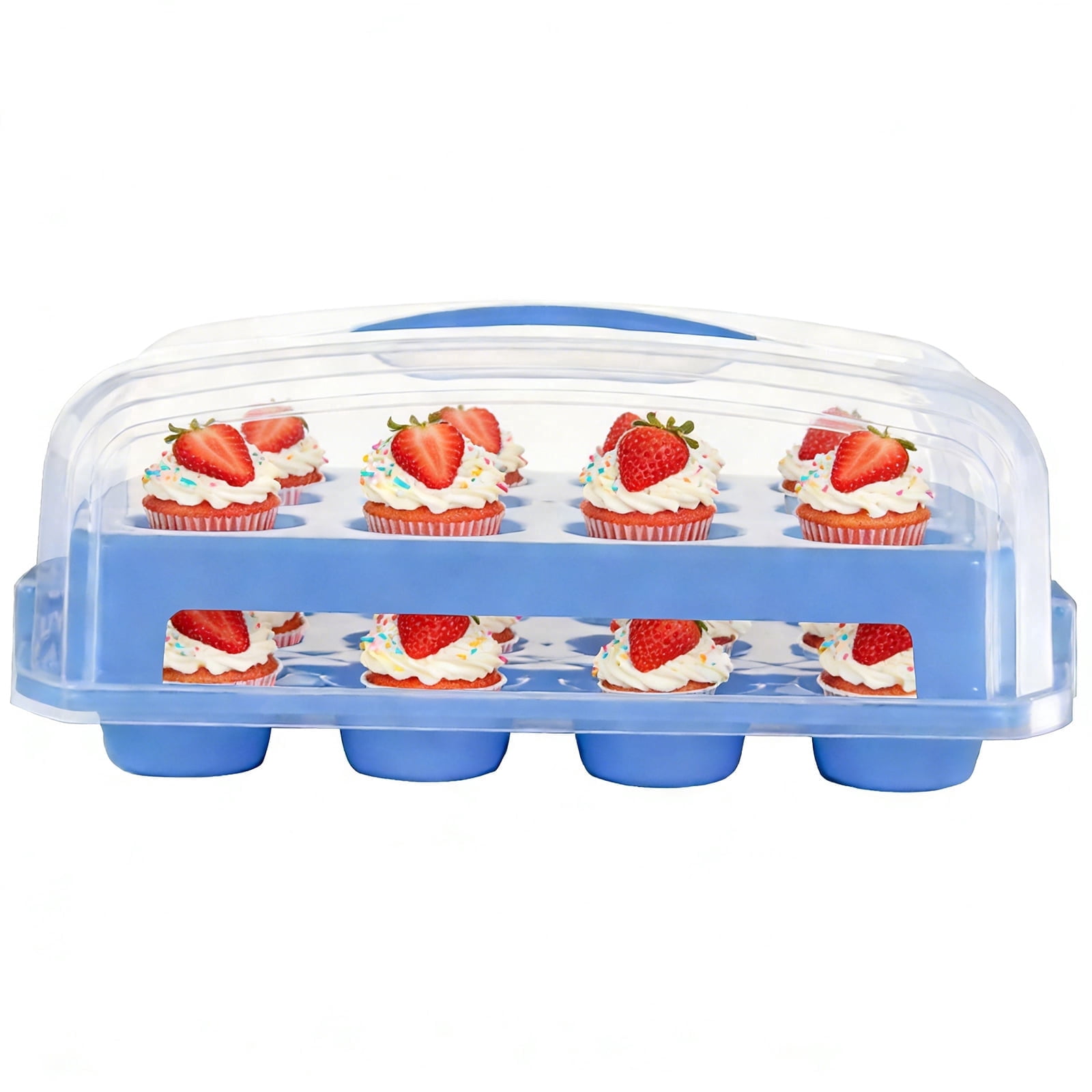 2-layer Portable Cupcake Carrier, Party Cupcake Holder Box with Collapsible Handles for Transports Cupake, Pies, Muffins, Cookies and Other Desserts