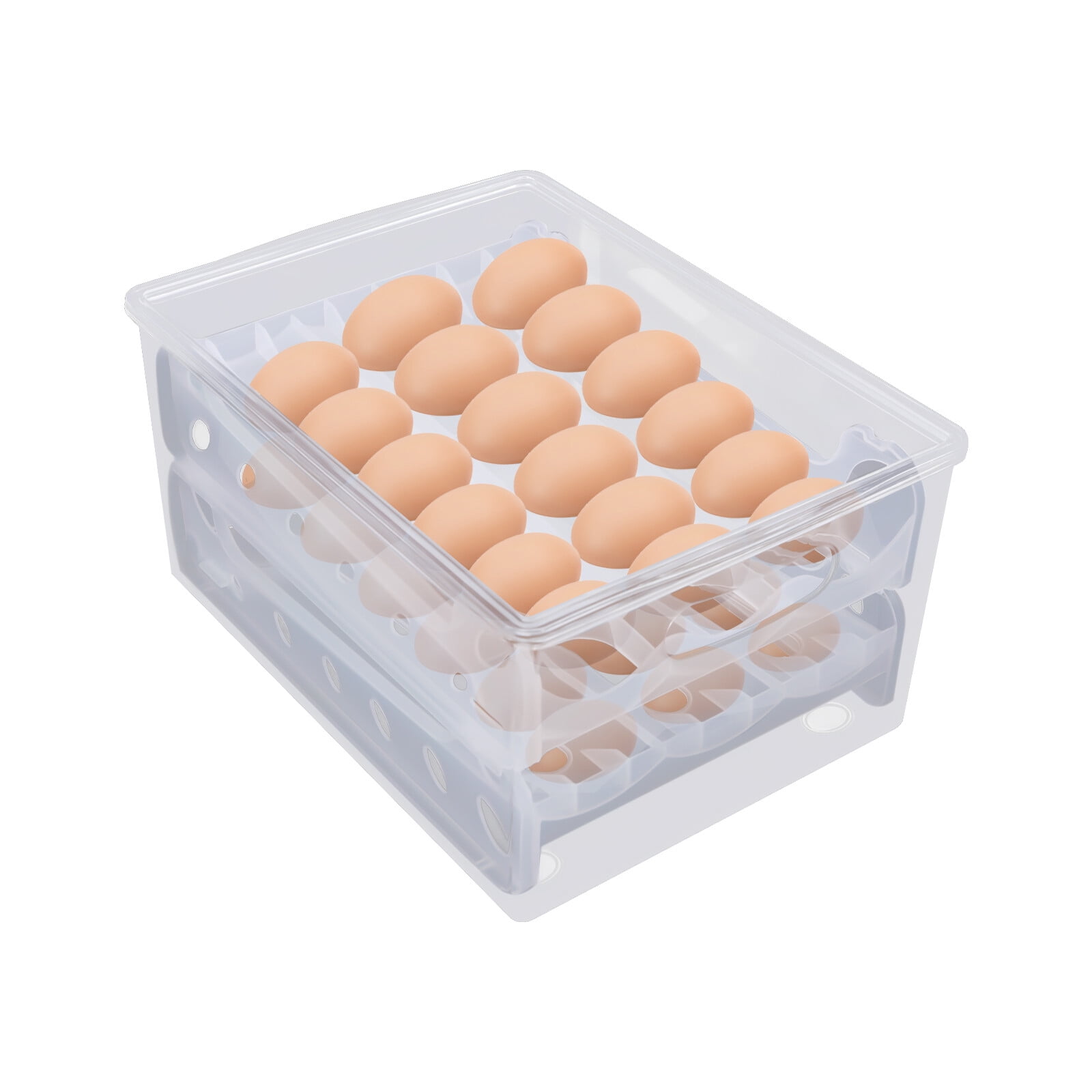 2-layer Rolling Egg Holder for 36 Eggs, Clear Plastic Egg Organizer for Fridge with Removable Lid and Tray