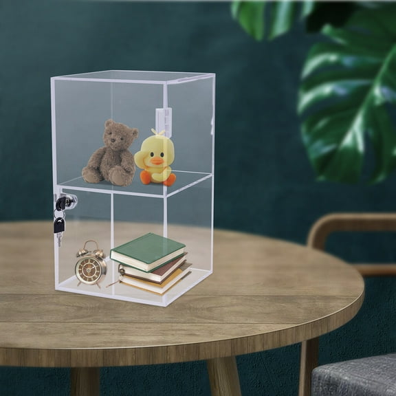 2-layers Freestanding Countertop Display Case 20*20*35cm Locking Security Showcase Cabinet 7.87*7.87