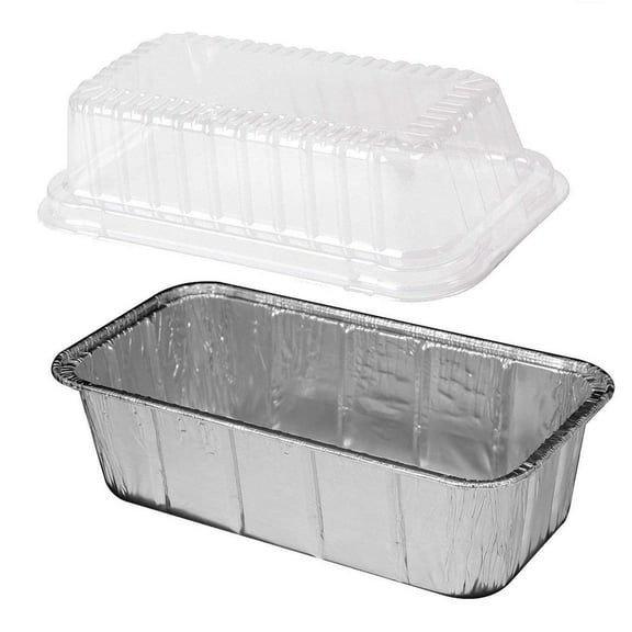 2 lb. Aluminum Foil Loaf Pan w/ Clear High Dome Lid 25/Pk -Disposable Bread Container (Pack of 25)