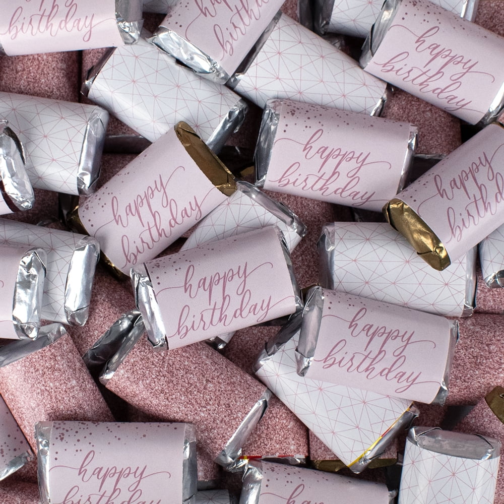 2 lb Rose Gold Candy Hershey's Miniatures Happy Birthday Party Favors Pink and Gold Birthday