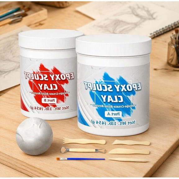 2 lb White Epoxy Putty Sculpt Clay, 2 Part Self-Hardening Modeling Clay for Sculpting and Repair Projects