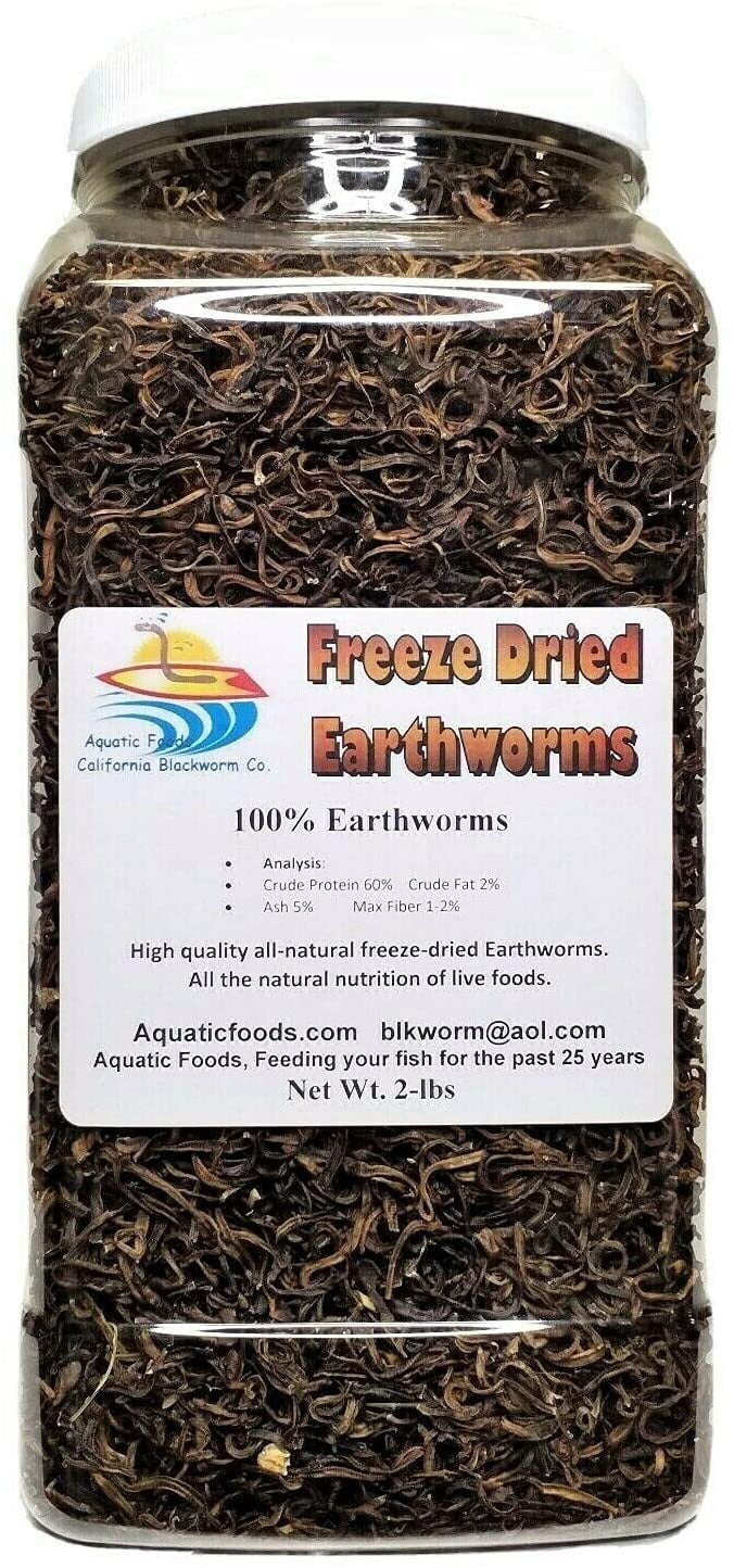 2-lbs Freeze Dried Earthworms, Ideal for Large Tropical Fish, Pond Fish, Land & Aquatic Turtles, Reptiles. Aquatic Foods Premium Freeze Dried Tropical Fish Foods. 2-lb-Jar