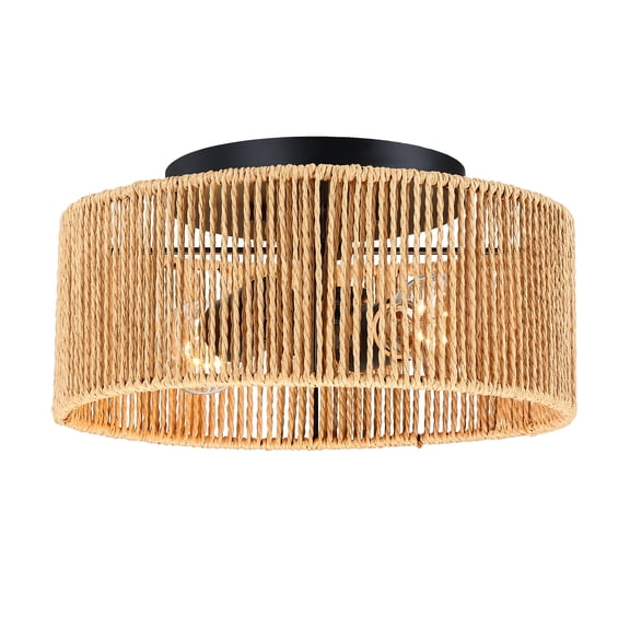2-light 12in" Ceiling Light with Natural Paper Shade for Bedroom, Living Room, Dining Room, Kitchen, Hallway,E26