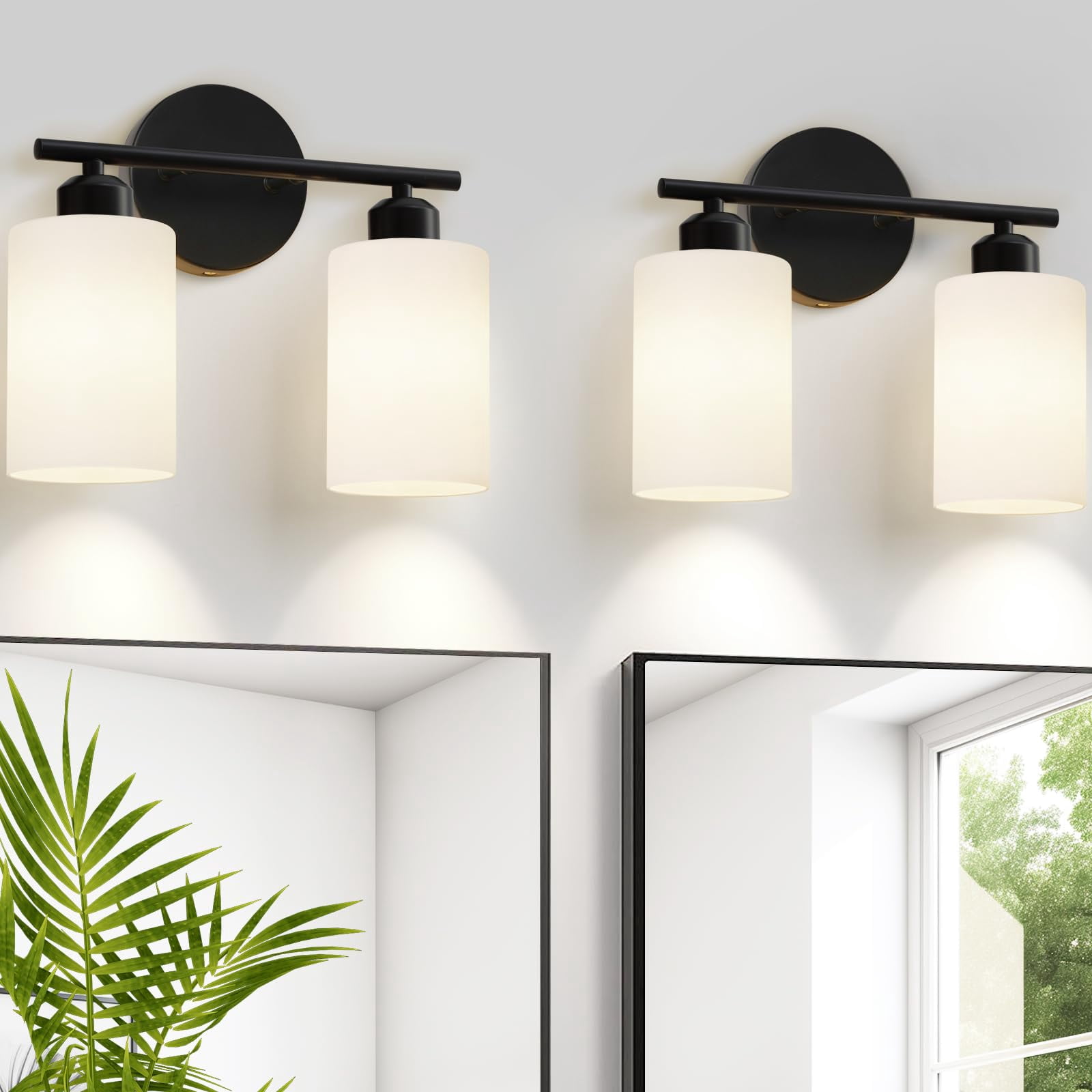2-light Bathroom Light Fixtures  Black Modern Vanity Lights With Milky White Frosted Glass Shades Wall Sconce For Bedroom Living Room And Hallway 2-pack
