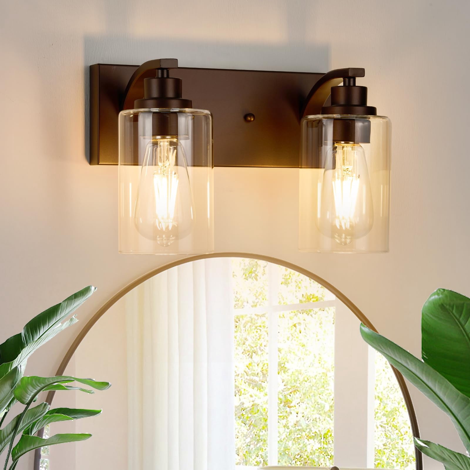 2-light Bathroom Light Fixtures Modern Orb Vanity Lights For Lighting Over Mirror With Clear Glass Shade Cabinet Bedroom Hallway