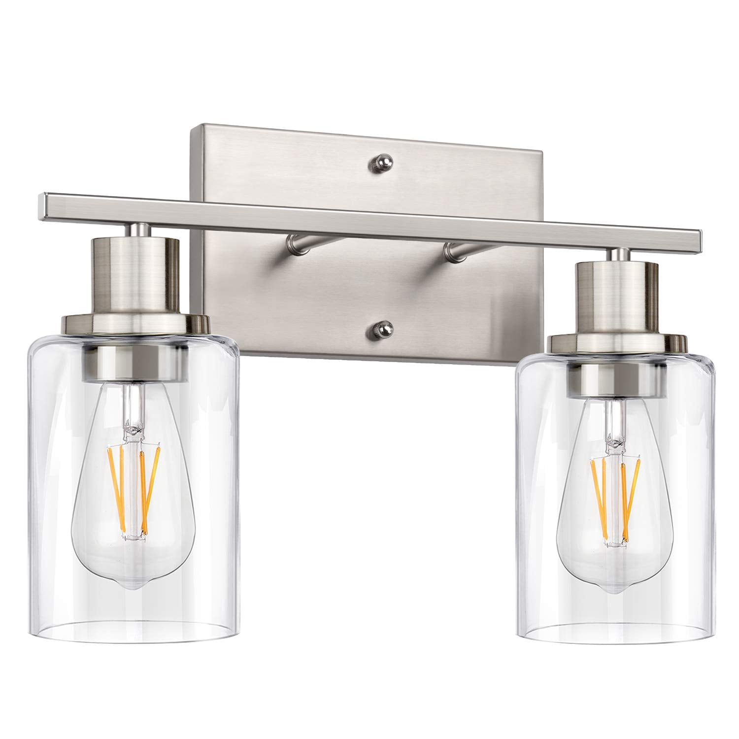 2-light Bathroom Vanity Light Fixture  Brushed Nickel Fixtures Over Mirror Modern Wall Mounted Lighting With Clear Glass Shade For Bedroom Hallway