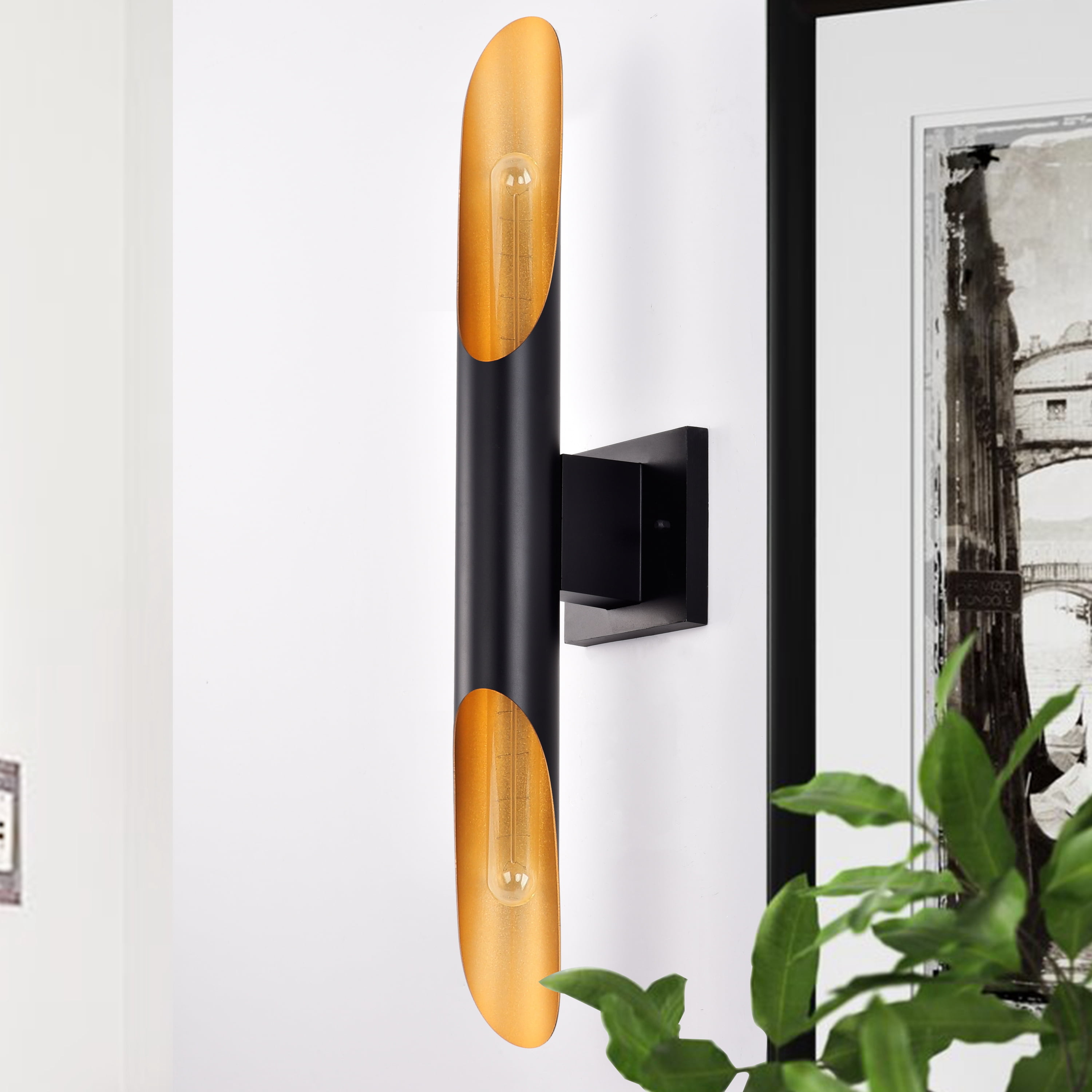 Elegant Matte Black and Gold Die-Cast Aluminum Wall Sconce