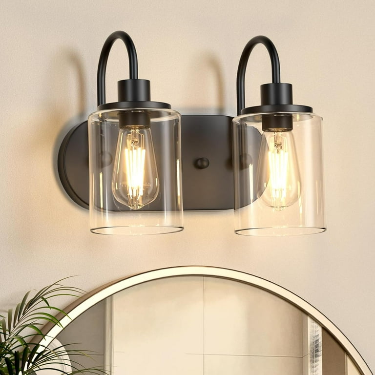 2 light Vanity Bathroom Light Fixture over Mirror with Clear Glass Shade Vintage Wall Sconce