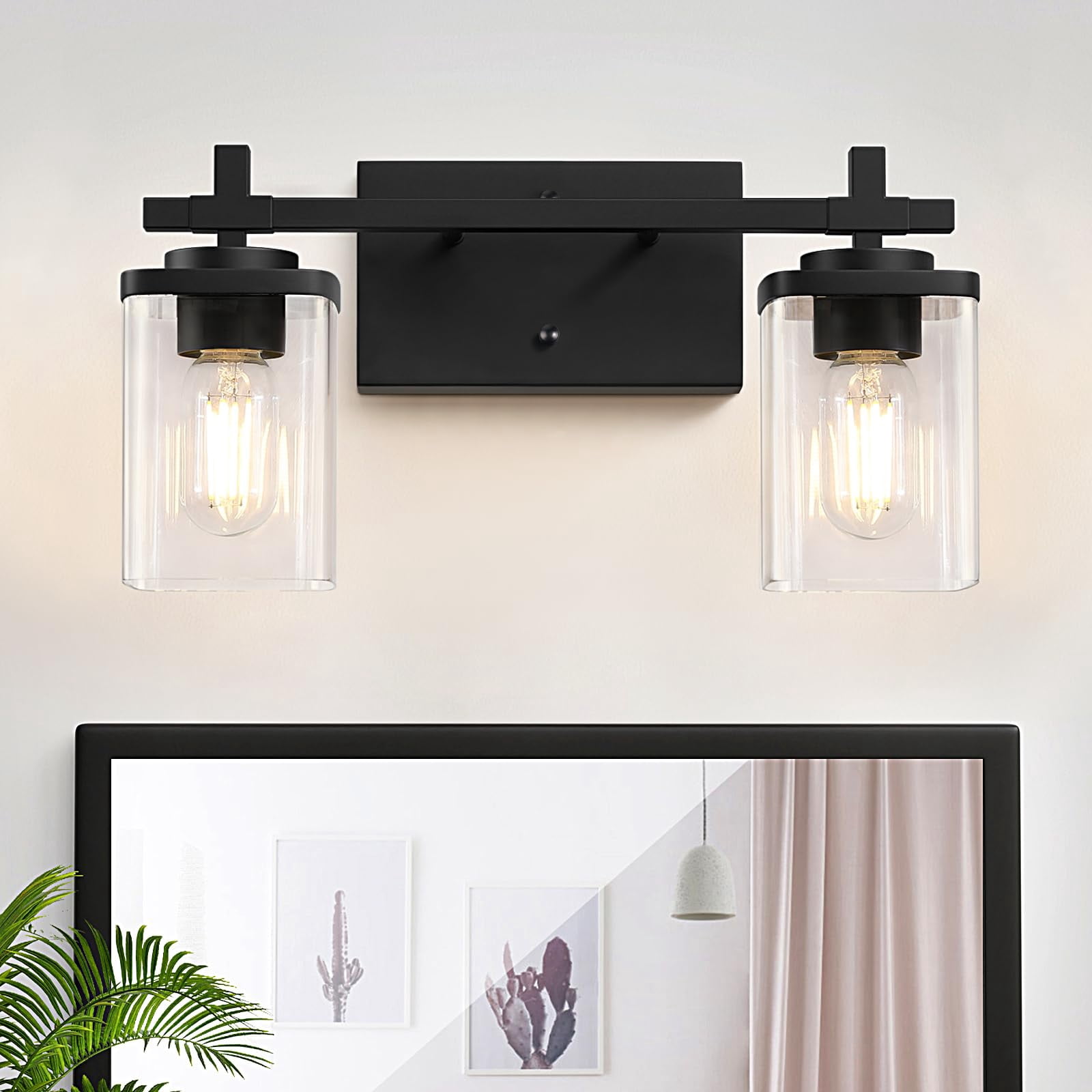 2-lights Bathroom Vanity Lights  Matte Black Light Fixtures Over Mirror Modern Wall Sconces With Clear Glass Shade Fixture For Bedroom Hallway Living Room