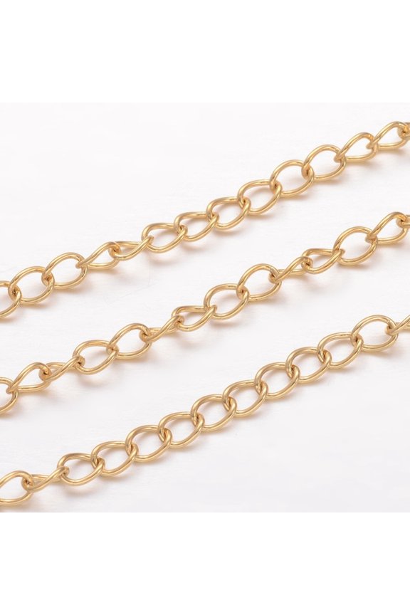 2 m Ion Plating(IP) 304 Stainless Steel Curb Chains Twisted Chains Soldered for Jewelry Making Golden 4x3x0.6mm