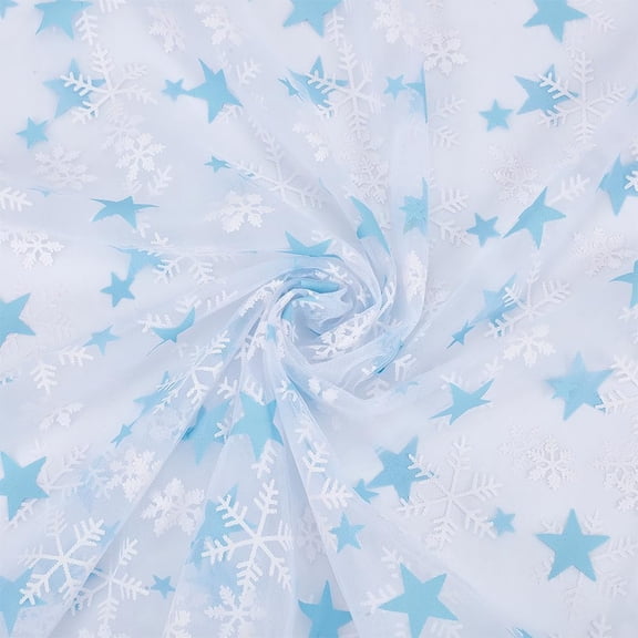 2 m Polyester Mesh Fabrics Clothing Accessories Snowflake Pattern Light Sky Blue 1500~1520x0.2mm