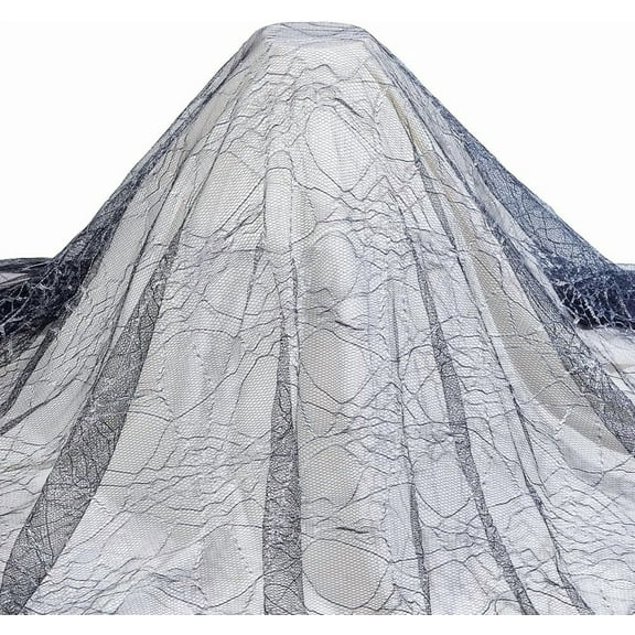 2 m Theme Polyester Mesh Fabric for Wedding Dress Garment Accessories Spider Web Pattern Black 1720x0.1mm
