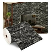 2 metre 3D Soft Foam Brick Wallpaper Sticker Roll DIY Self Adhesive Living Room Home Kitchen Bathroom Decorative Wall Paper Retro black 70x200cm