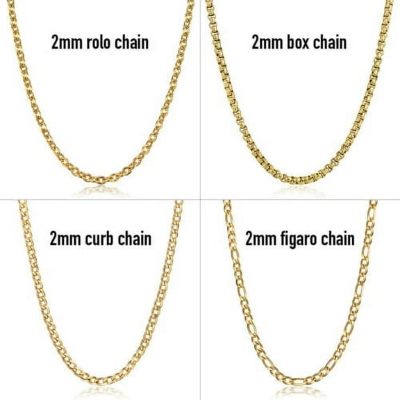 2 mm 18 inch Stainless Steel Chain Gold Plated Curb Figaro Box Link Men Women