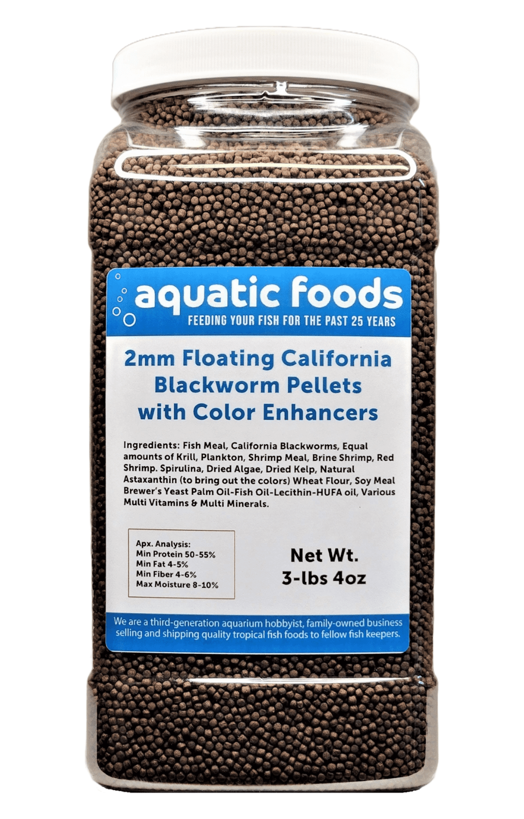 2 mm Floating Blackworm Pellets with Color Enhancers & Vitamins. Great for All Tropical Fish, Marine Fish, Cichlids, Carnivores, Discus, Coldwater Fish, Koi & Pond Fish…3-lb 4oz Lg Jar