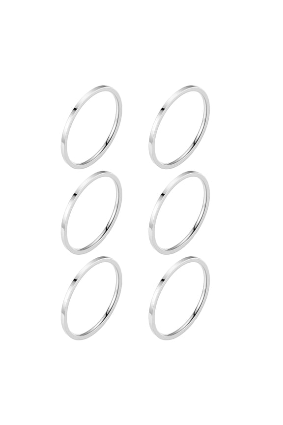 2 mm Titanium Ring Stainless Steel Jewellery 6 pcs Knuckle Rings for Women Band Stacking Rings Size 4-9 Titanium Stainless Steel in Gold/Rose Gold/Silver/Black - Silver