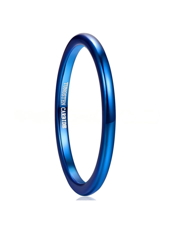 2 mm Wide Blue Tungsten Steel Ring Unisex Tail Ring