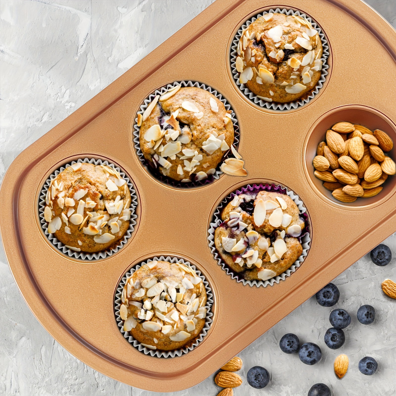 2 muffin pans 12.5"x7.8" size, 6chamber nonstick design, perfect