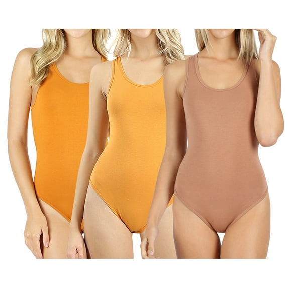 2 or 4 Packs of Zenana Women Basic Solid Soft Stretchy Sleeveless Tank Top Leotard Bodysuit