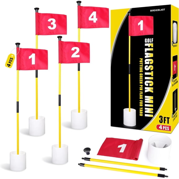 2 or 4 Set 3Ft Golf Flagstick Mini Putting Green Pin Flag for Yard, with Hole Cup Set, Double-Side Numbered Golf Flags for Portable Practice