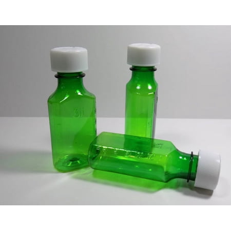 2 ounce Graduated Oval Medicine Bottle and Cap-Green-Case of 200-Pharmaceutical Grade-PET Plastic